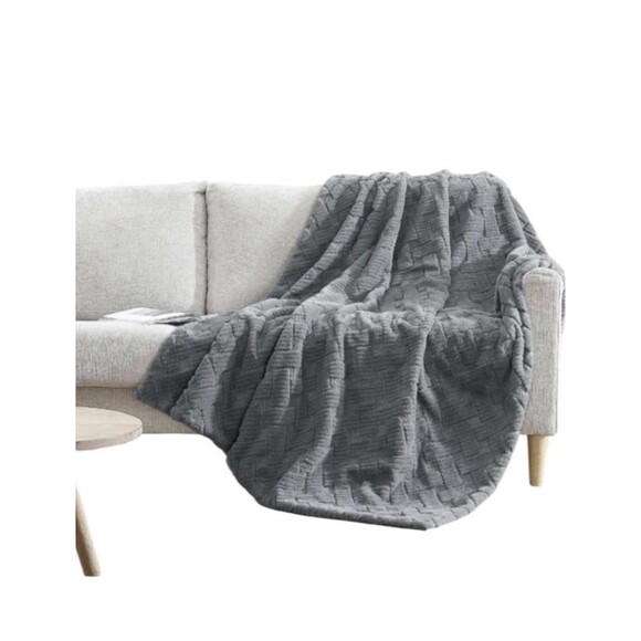 Koolaburra by UGG Crystelle Textured Faux Fur Throw Gray Plush Blanket - Picture 10 of 16